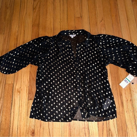 The Nanette Lepore Black W/Gold Dots Sheer Blouse - Picture 4 of 7